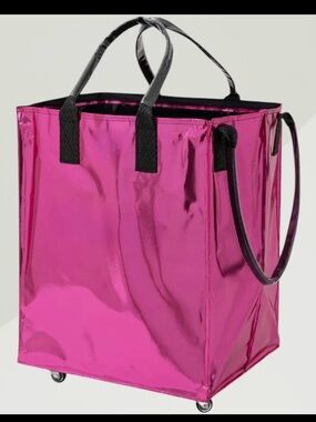 the Em & Piper Edit Metallic Pink Rolling Tote Bag with 3 Handles New In box